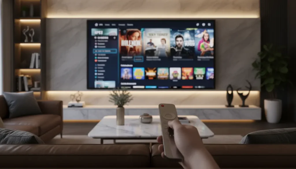 مشهد ترفيهي منزلي حديث يعبر عن اشتراك IPTV سريع التفعيل مع دعم فني مباشر