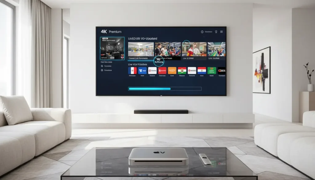 أفضل اشتراك IPTV جودة 4K ثابت وسريع على شاشة تلفاز ذكية حديثة